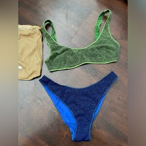 Oseree Metallic Blue Green Bikini Small
